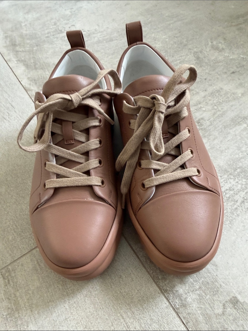 Chunky Tan Leather Lace-Up Sneakers - Picture 2 of 7